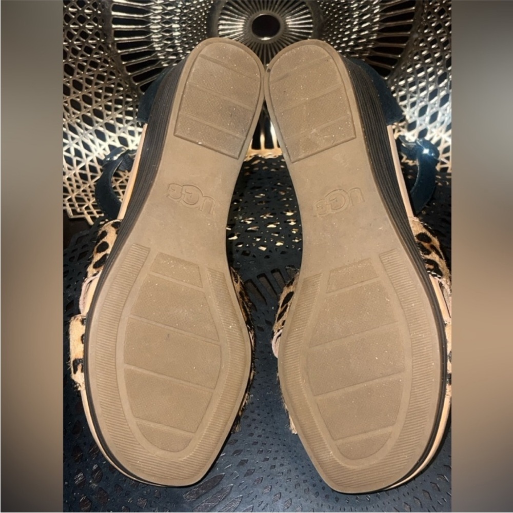 UGG Leopard Print Wedge Sandals with Black Ankle Strap - Picture 7 of 8